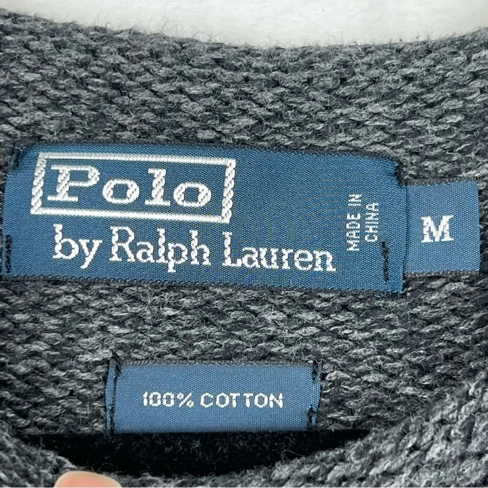 VINTAGE POLO RALPH LAUREN Men’s SWEATER Sz M Heather Black Gray Heritage Preppy